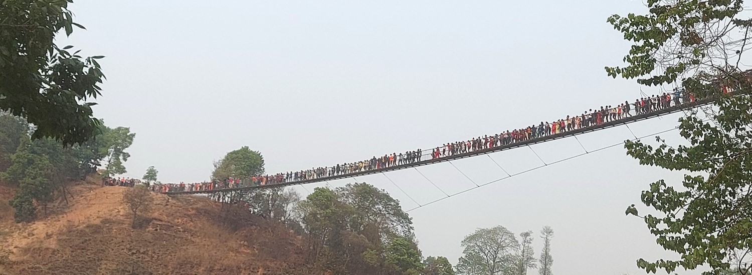 An image showing the Suspended bridge over Sanga Road, Bhaktapur.